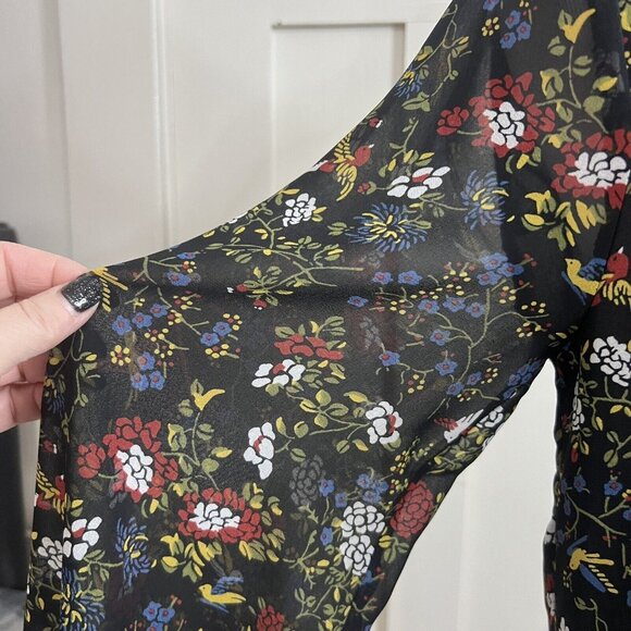 Madewell Sheer-Sleeve Ruffle Peplum Top Blouse Finch Moody Floral Black Small - Picture 3 of 14